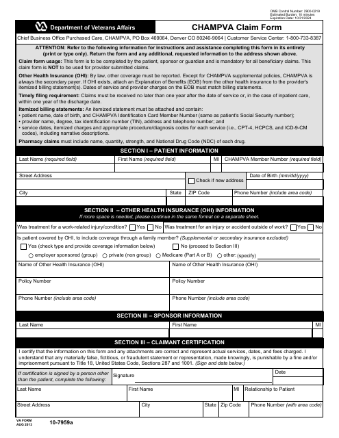 VA Form 10-7959A CHAMPVA Claim Form