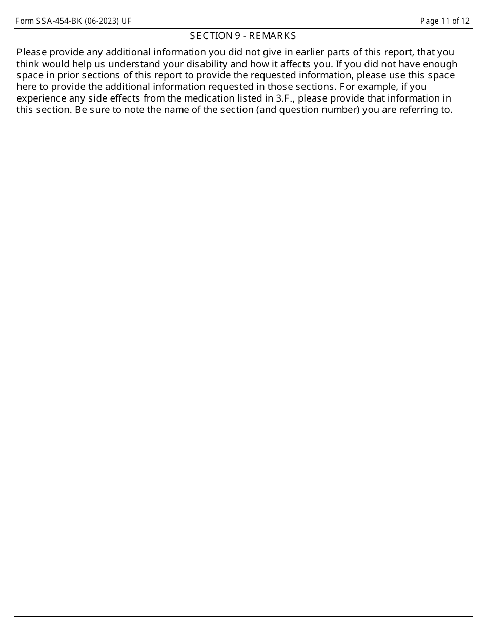 Form SSA-454-BK Continuing Disability Review Report, Page 11
