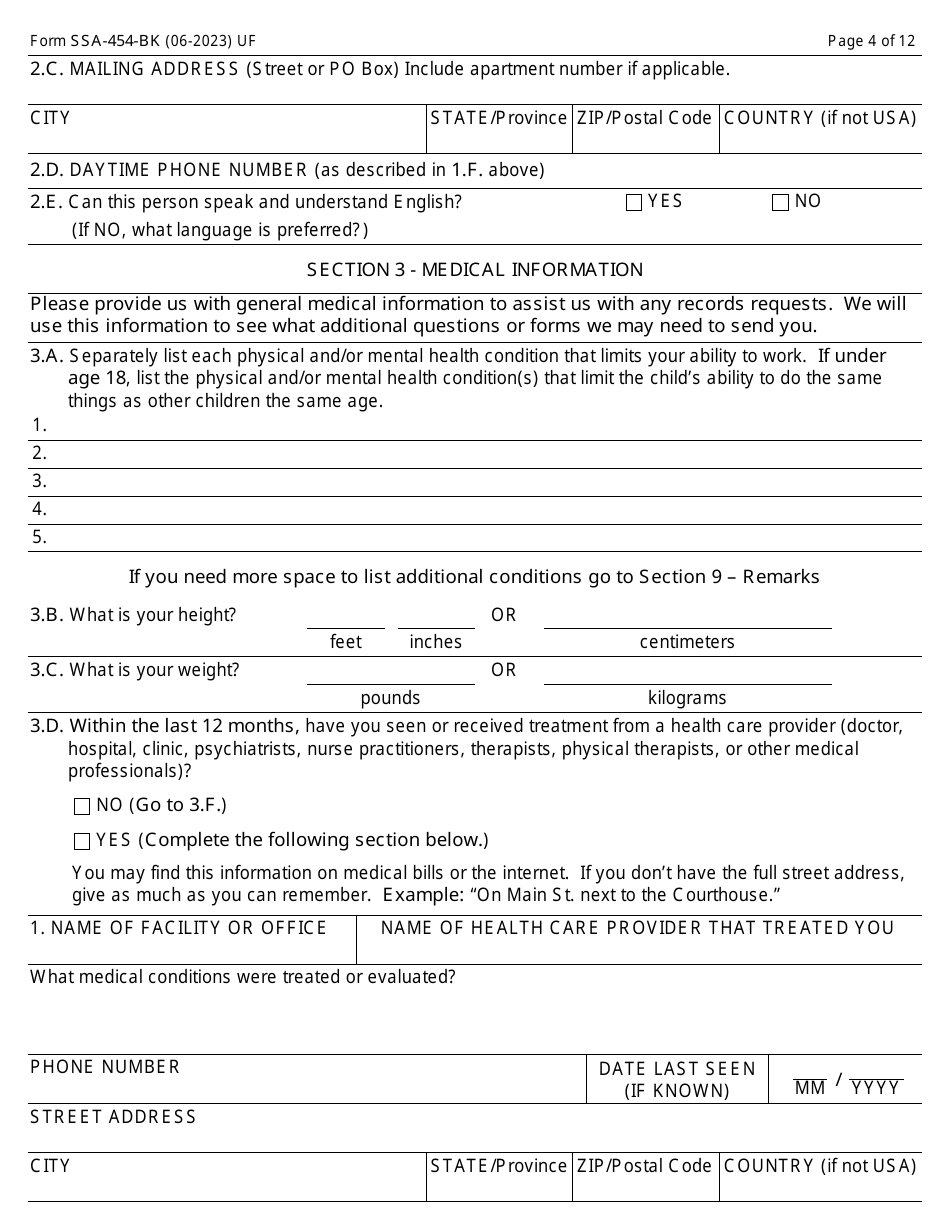 Form SSA-454-BK Continuing Disability Review Report, Page 4