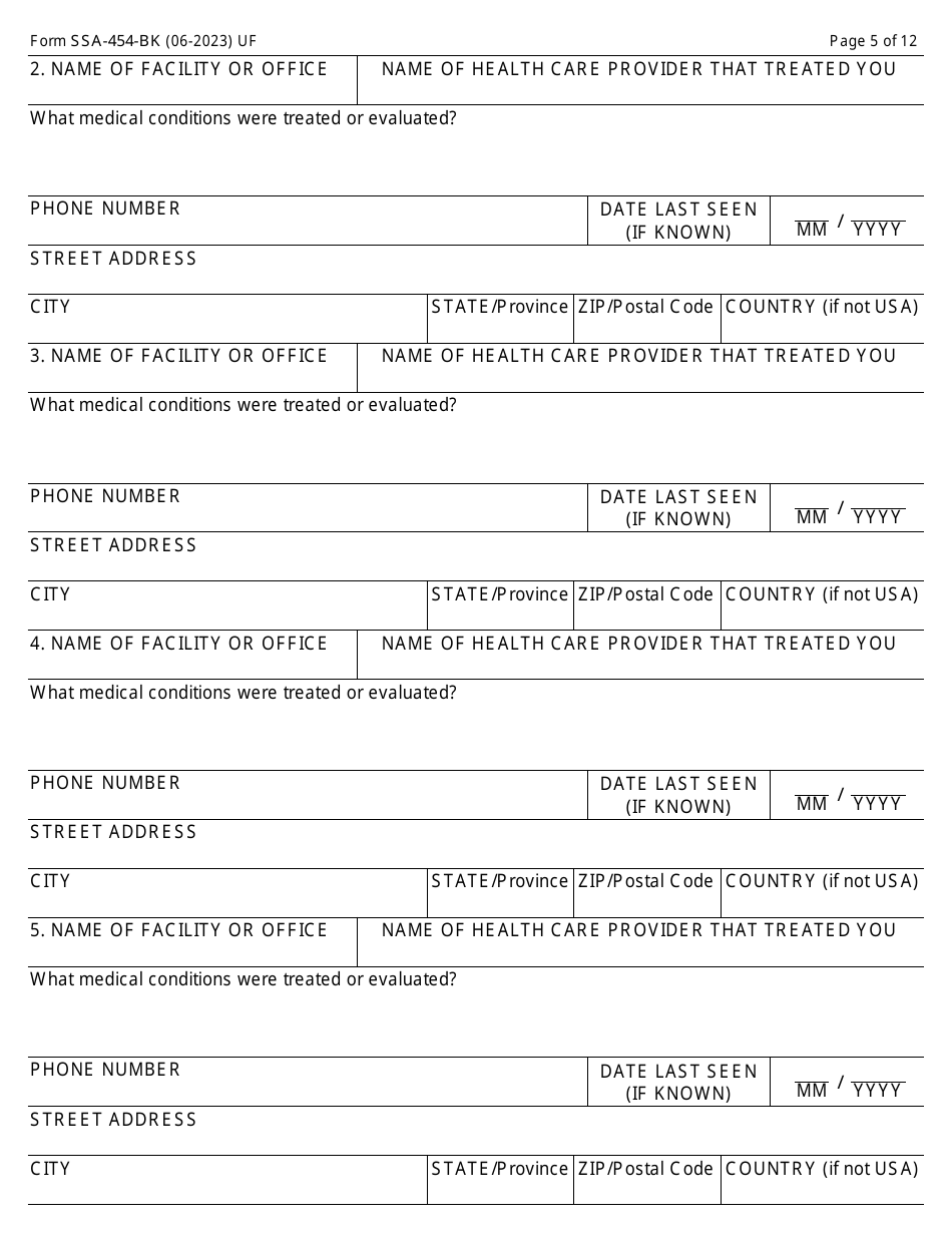 Form SSA-454-BK Download Fillable PDF or Fill Online Continuing ...