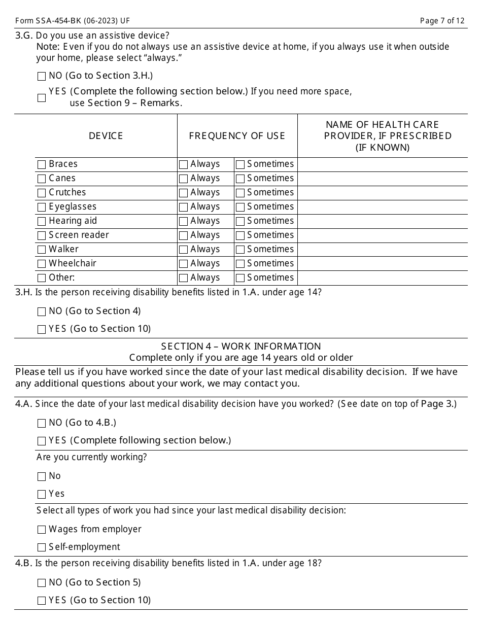 Form SSA-454-BK Continuing Disability Review Report, Page 7