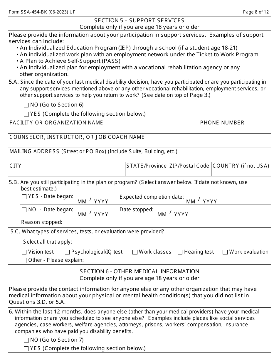 Form SSA-454-BK Download Fillable PDF or Fill Online Continuing ...