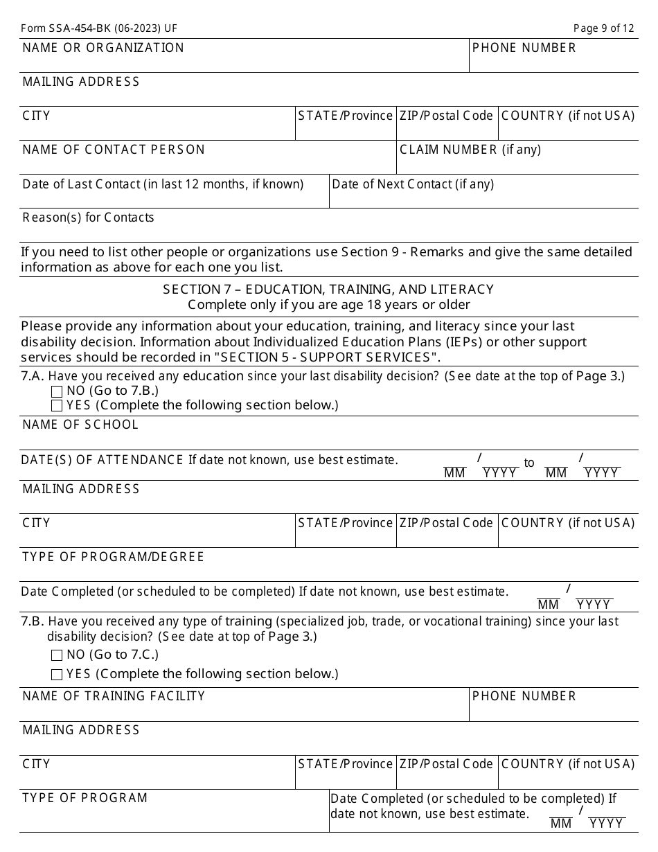 Form SSA454BK Download Fillable PDF or Fill Online Continuing