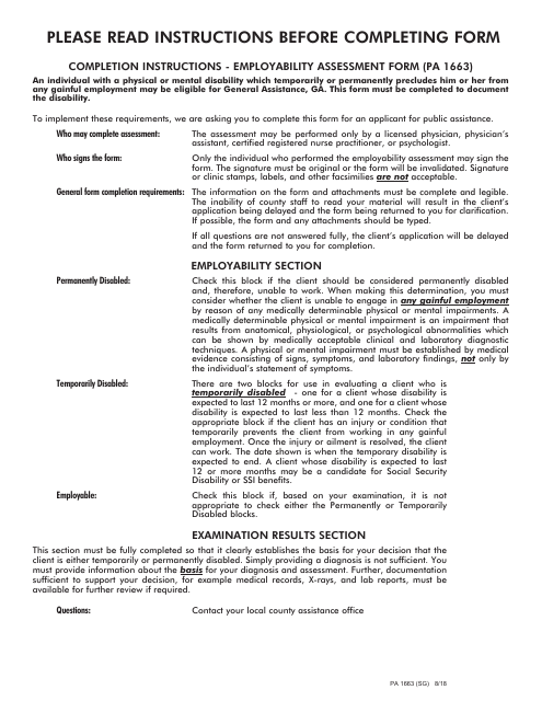 Form PA1663 Employability Assessment Form - Pennsylvania