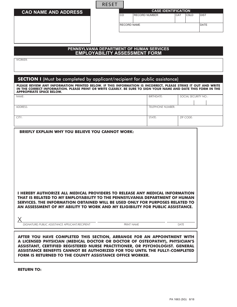 Form PA1663 Employability Assessment Form - Pennsylvania, Page 3
