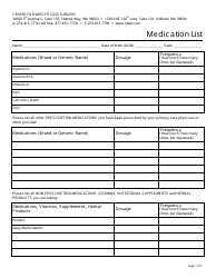 Document preview: Medication List - Center for Weight Loss Surgery