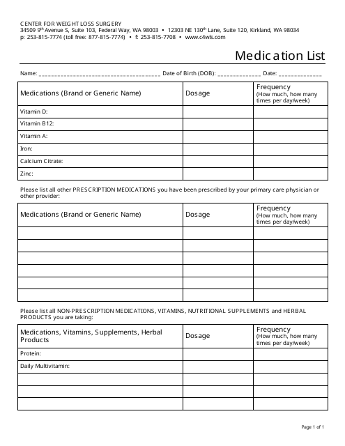 Medication List - Center for Weight Loss Surgery