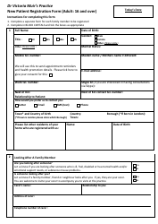 Document preview: New Patient Registration Form (Adult: 16 and Over) - Dr Victoria Muir's Practice