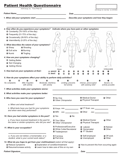 Patient Health Questionnaire Acn Group Download Printable PDF 