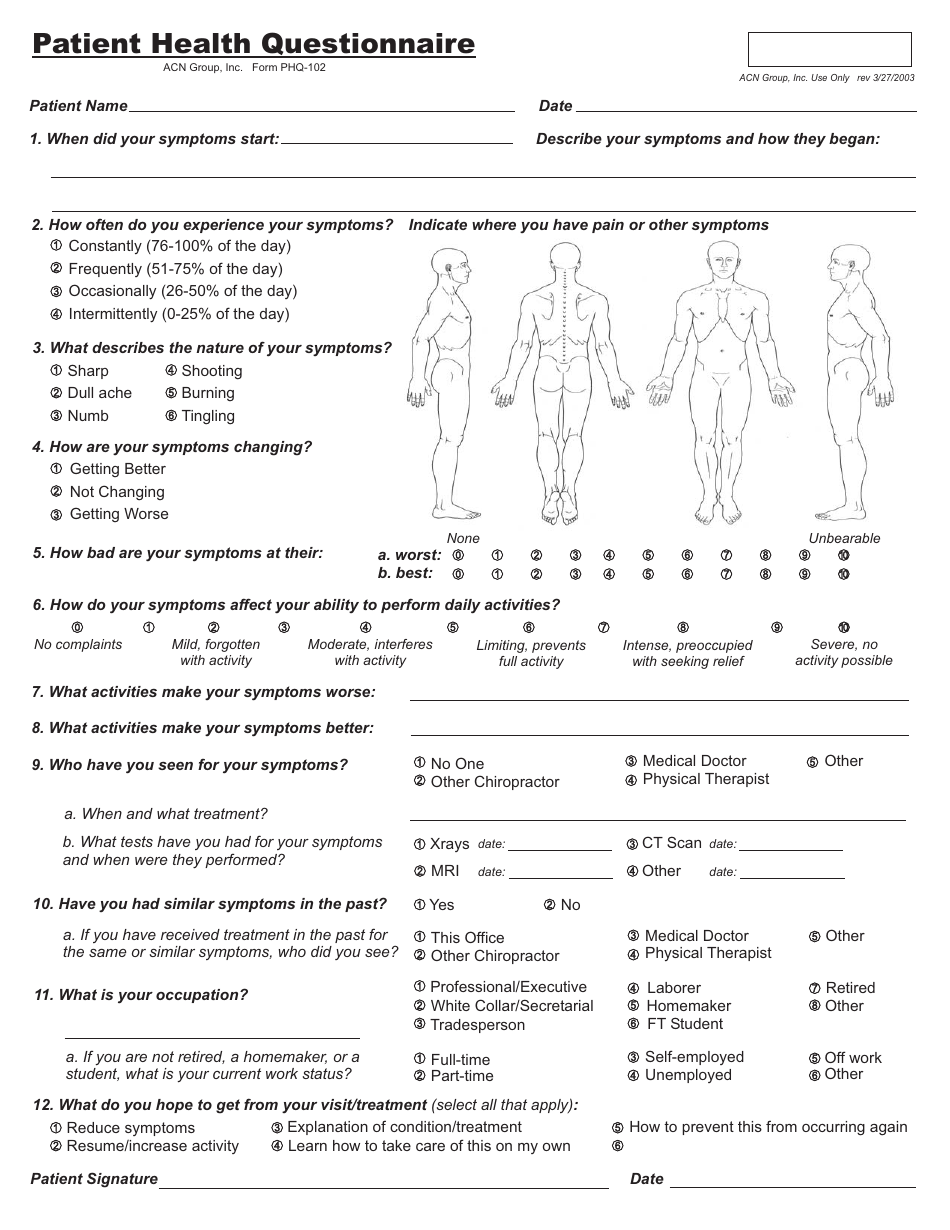 Patient Health Questionnaire - Acn Group Download Printable PDF ...