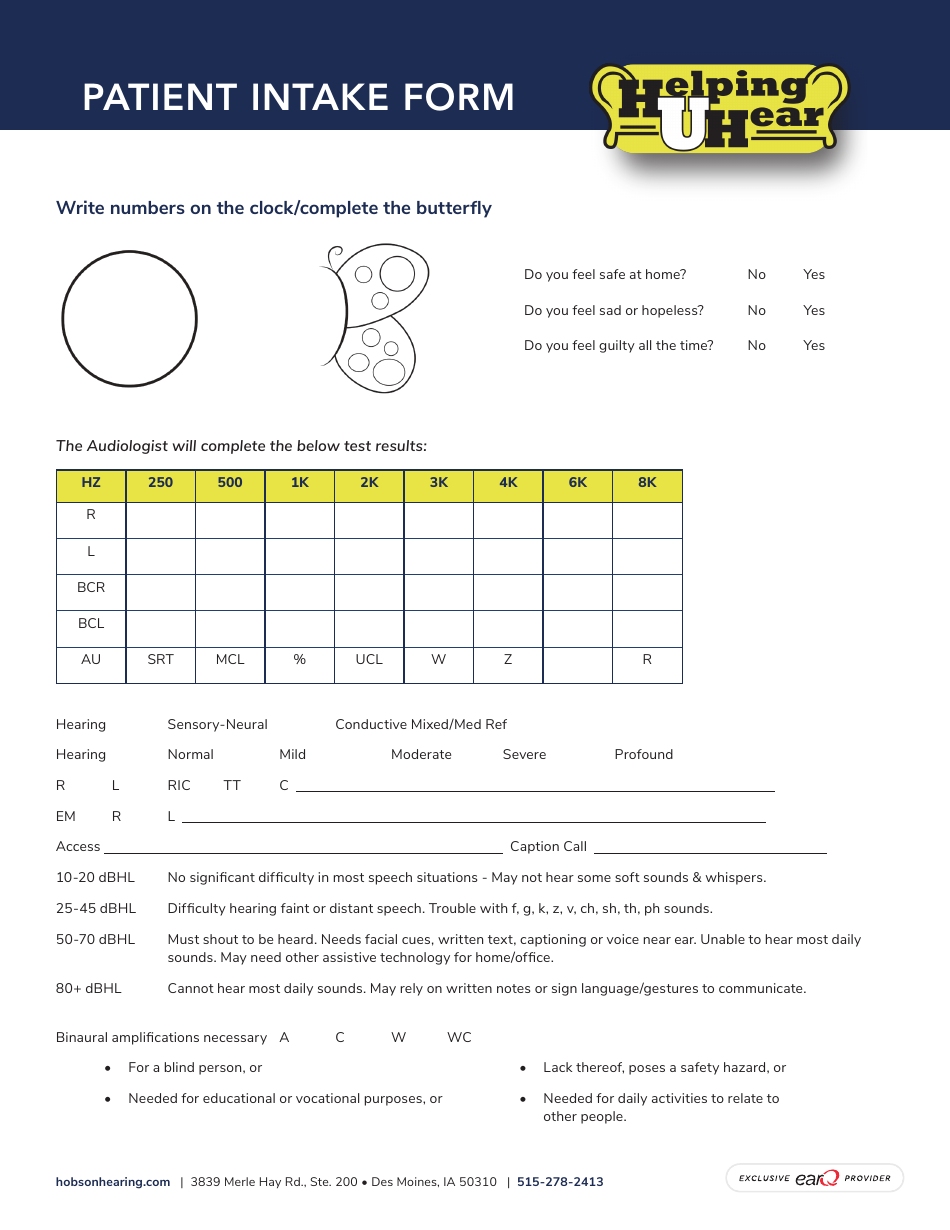 Hearing Patient Intake Form - Helping U Hear, Page 2