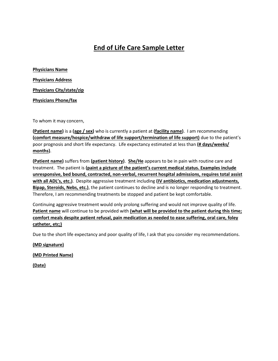 End of life care sample letter download printable pdf templateroller