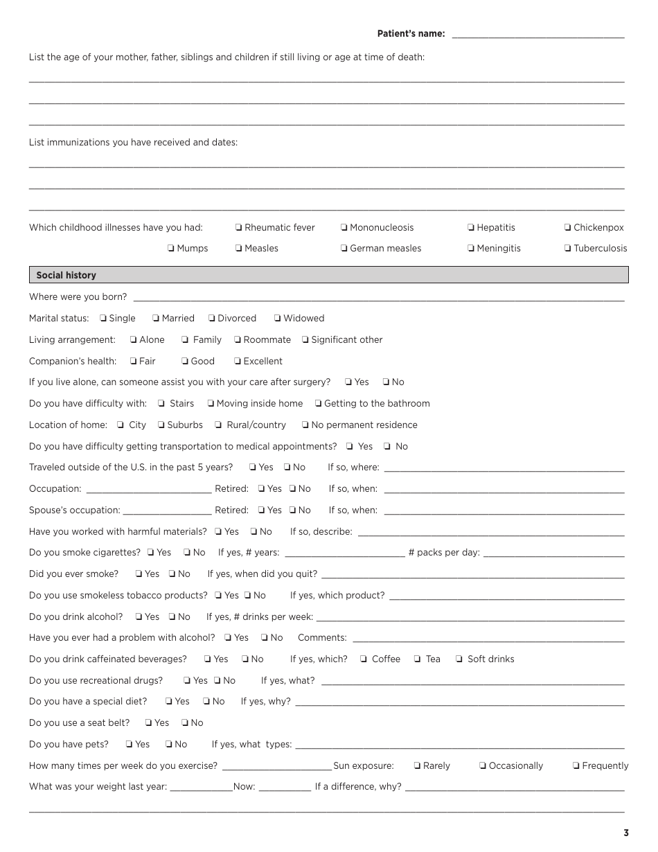 New Patient History Form - Norton Cancer Institute, Page 3