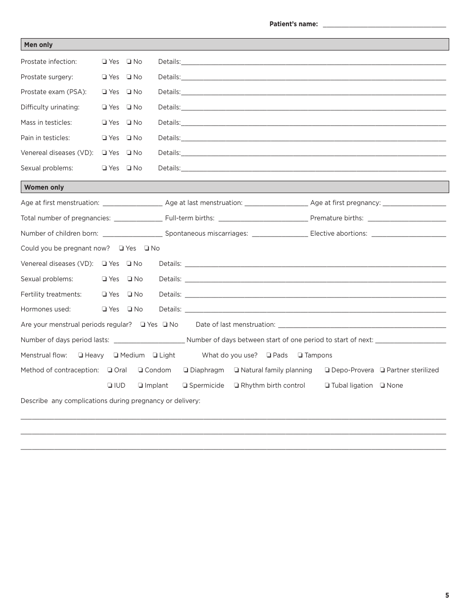 New Patient History Form - Norton Cancer Institute, Page 5