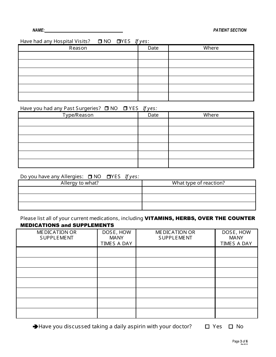 Medicare Wellness Visit Patient Questionnaire, Page 3