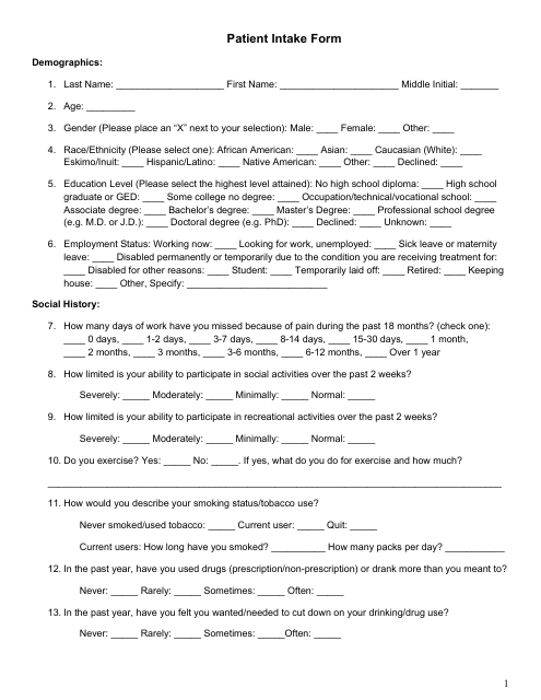 Patient Intake Form - Thirty Points