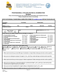Document preview: Form PA016 Professional Athlete Physical Examination - Boxing - California