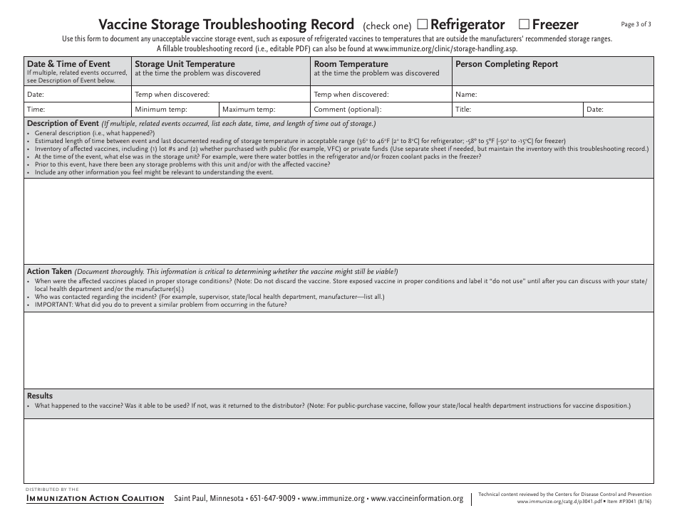 Temperature Log for Refrigerator - Fahrenheit, Page 3