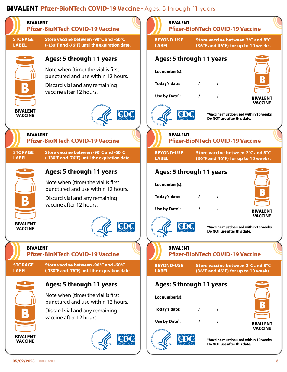 Form CS321570-E Pfizer-Biontech Covid-19 Vaccine Storage and Beyond-Use Date Tracking Labels, Page 3