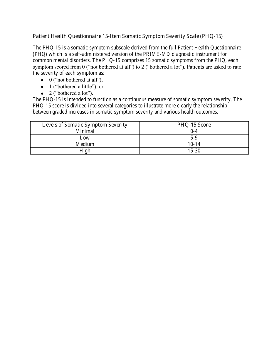 Patient Health Questionnaire 15-item Somatic Symptom Severity Scale ...