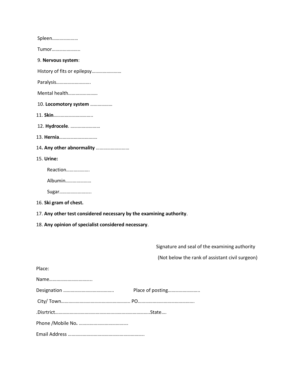 Form O Medical Examination Format - India, Page 3