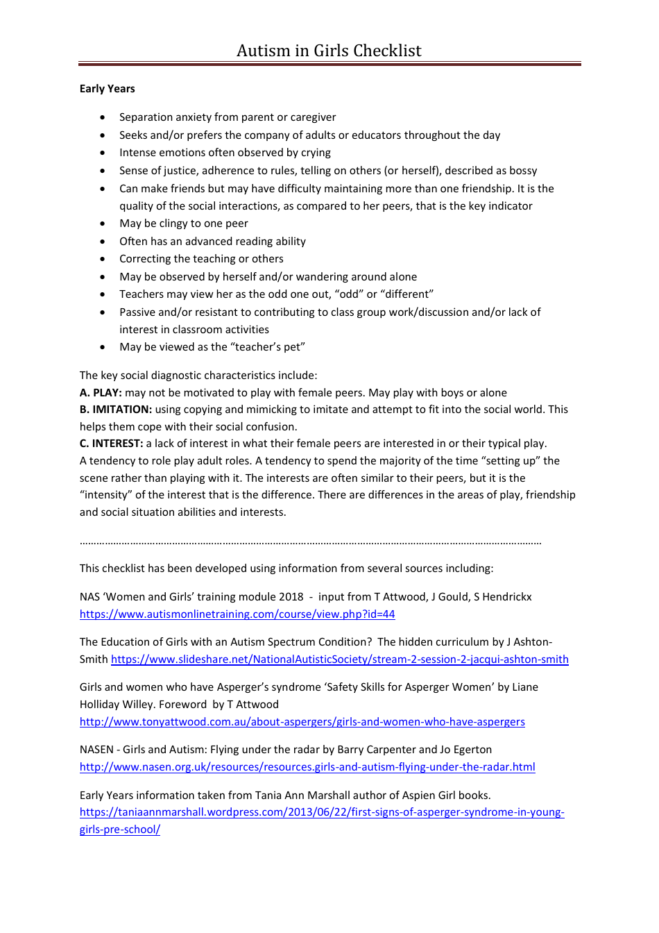 Autism in Girls Checklist, Page 3