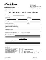 Document preview: Pediatric Medical History Questionnaire - Northshore