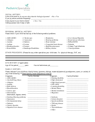 Pediatric Medical History Form - Pediatric Specialists of Tulsa, Page 2