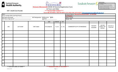 Novavax (Novaxovid) Covid-19 Vaccine Registration Form - 12 Years and Older - Saskatchewan, Canada