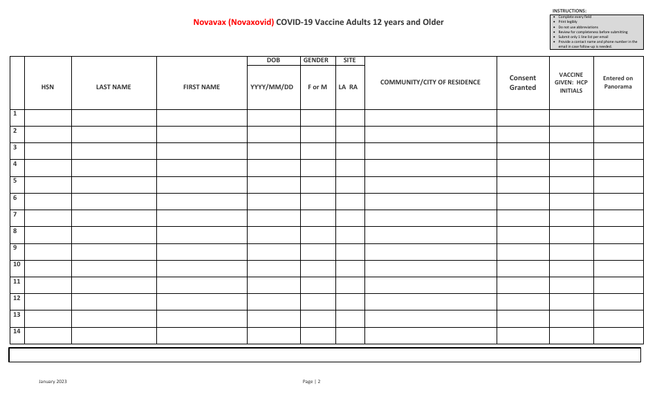 Novavax (Novaxovid) Covid-19 Vaccine Registration Form - 12 Years and Older - Saskatchewan, Canada, Page 2