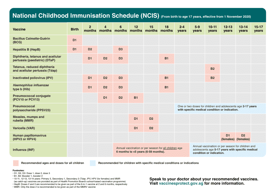 National Childhood Immunisation Schedule (Ncis) (From Birth to Age 17 Years) - Singapore
