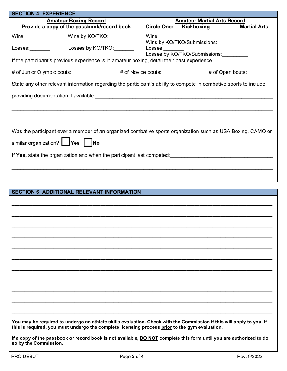Pro-Debut Participant Information Sheet - California, Page 2
