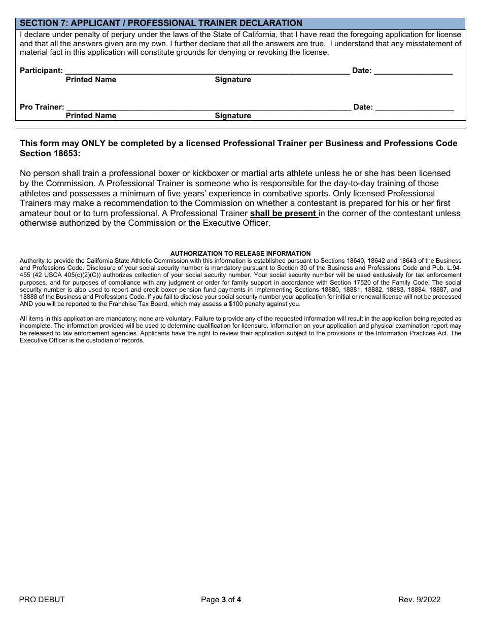 Pro-Debut Participant Information Sheet - California, Page 3