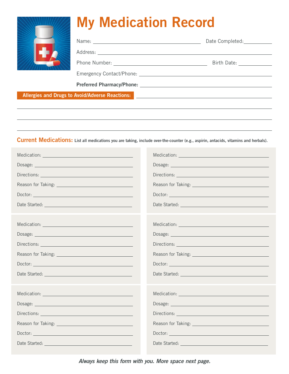 Medication Record Template - Dignity Health