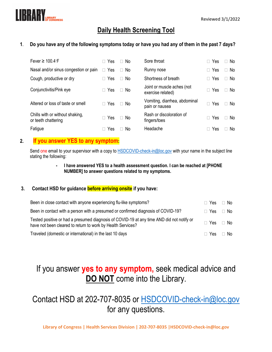 Washington, D.C. Daily Health Screening Tool Fill Out, Sign Online
