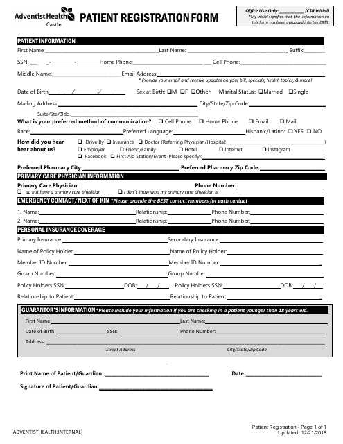 Patient Registration Form - Adventist Health