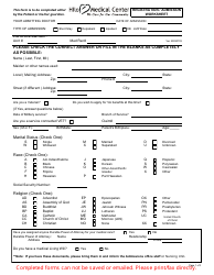 Registration/Admission Worksheet - Hilo Medical Center