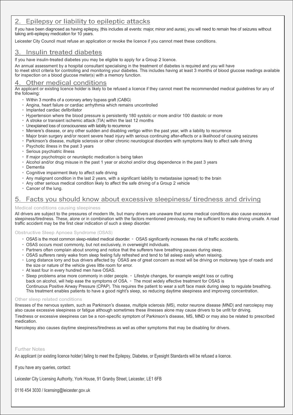 Application for a Licence to Drive Hackney Carriages or Private Hire Vehicles - Medical Examination Form - City of Leicester, Leicestershire, United Kingdom, Page 3