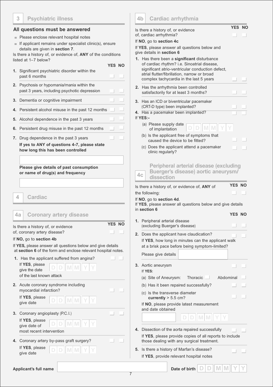 Application for a Licence to Drive Hackney Carriages or Private Hire Vehicles - Medical Examination Form - City of Leicester, Leicestershire, United Kingdom, Page 7