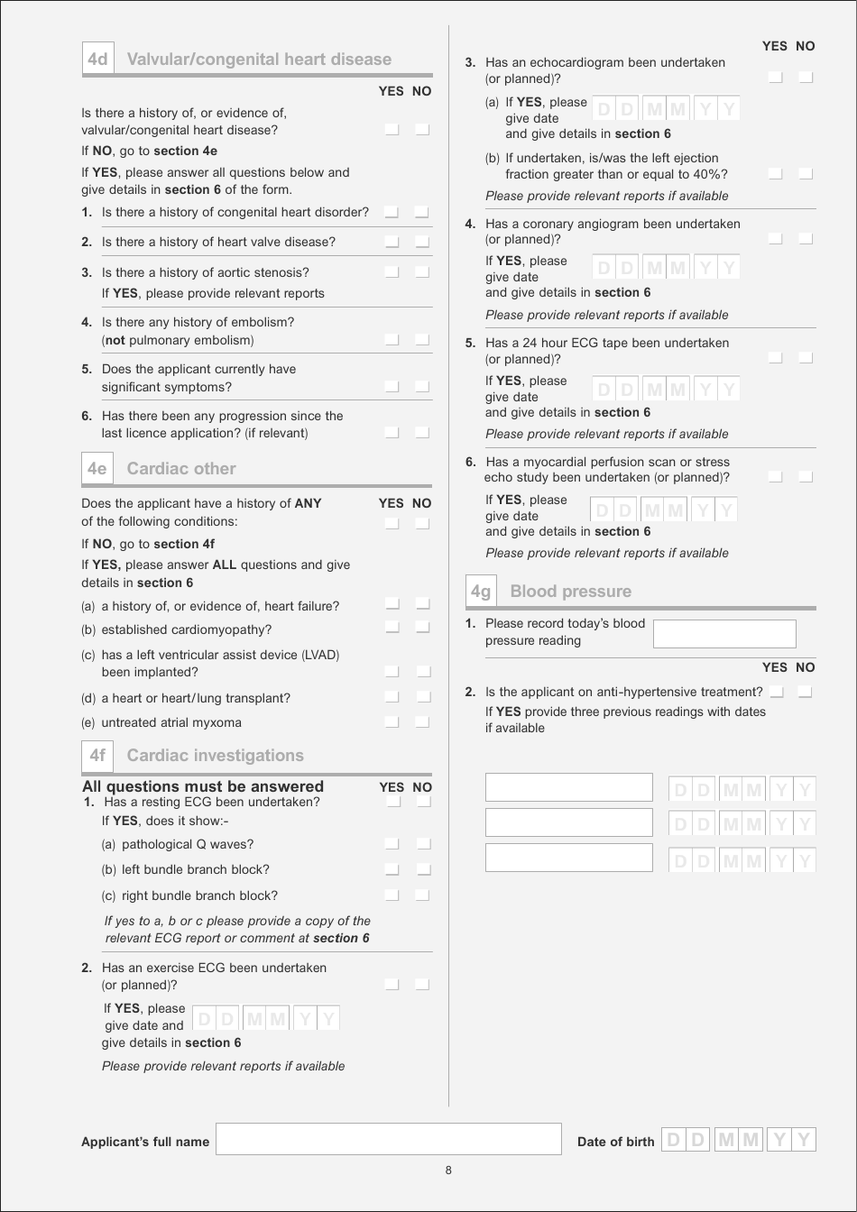 Application for a Licence to Drive Hackney Carriages or Private Hire Vehicles - Medical Examination Form - City of Leicester, Leicestershire, United Kingdom, Page 8