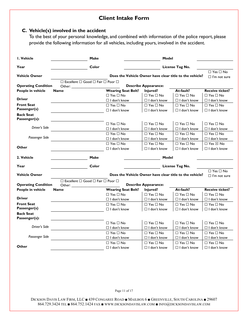 Law Firm Client Intake Form: Personal Injury - Dickson Davis Law Firm, Page 11