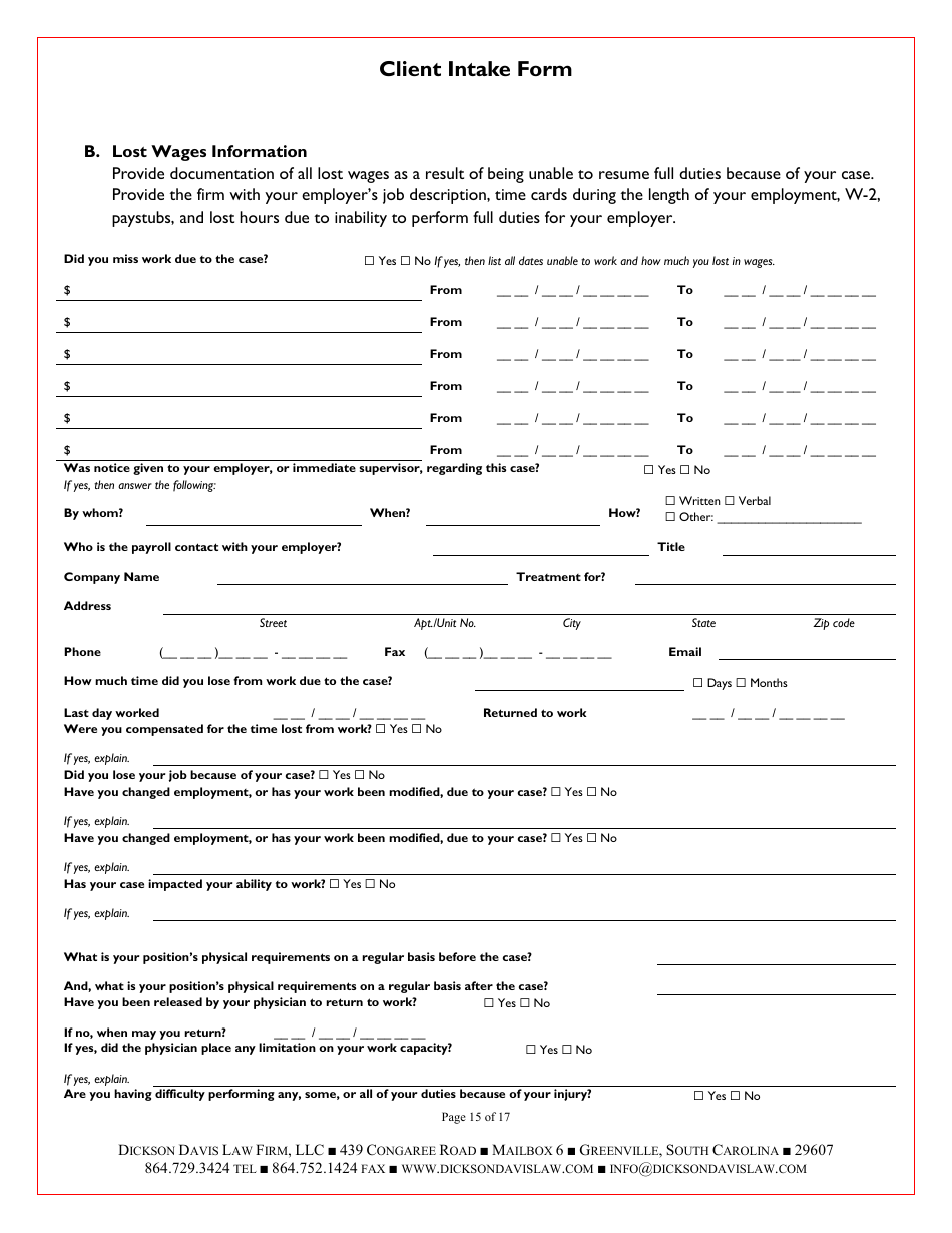 Law Firm Client Intake Form: Personal Injury - Dickson Davis Law Firm, Page 15
