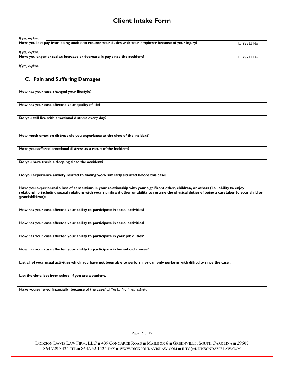 Law Firm Client Intake Form: Personal Injury - Dickson Davis Law Firm, Page 16