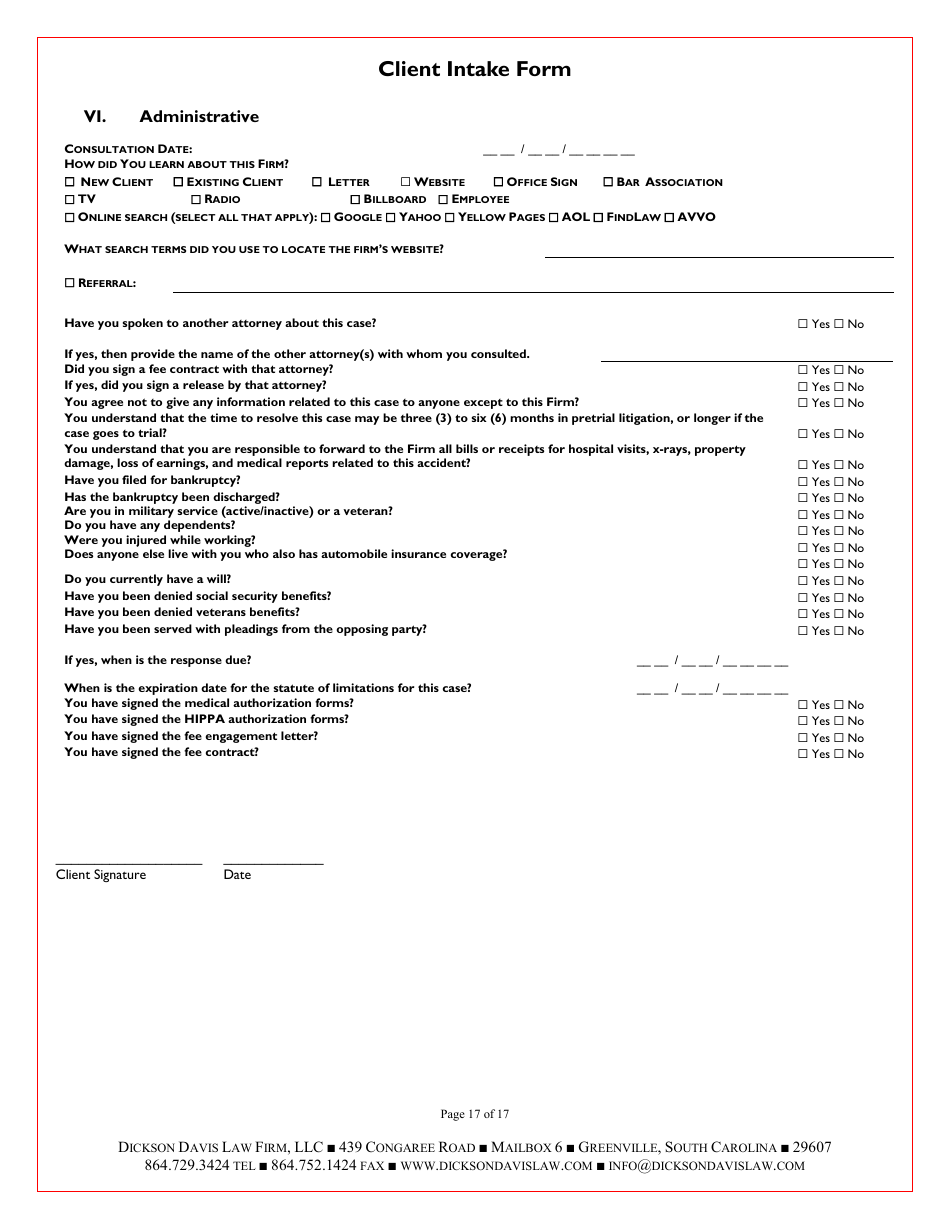 Law Firm Client Intake Form: Personal Injury - Dickson Davis Law Firm, Page 17