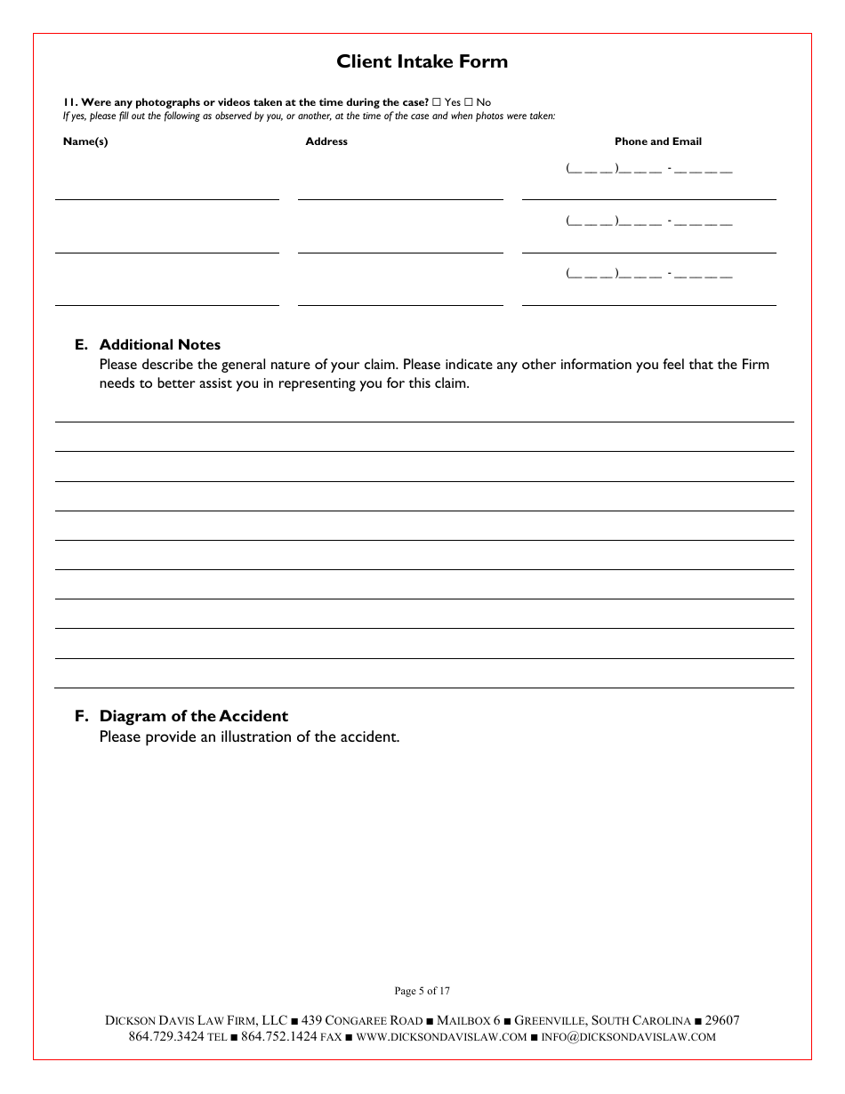 Law Firm Client Intake Form: Personal Injury - Dickson Davis Law Firm, Page 5