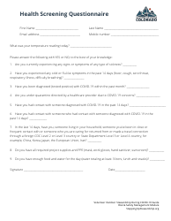 Document preview: Health Screening Questionnaire - Volunteers for Outdoor Colorado