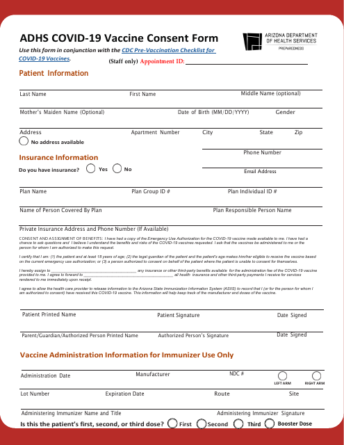 Covid-19 Vaccine Consent Form - Arizona Download Pdf