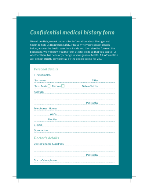 Confidential Medical History Form - High Street Dental