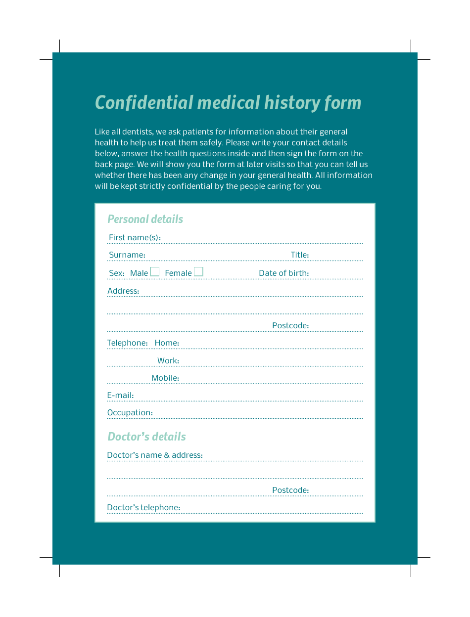 Confidential Medical History Form - High Street Dental - Fill Out, Sign ...