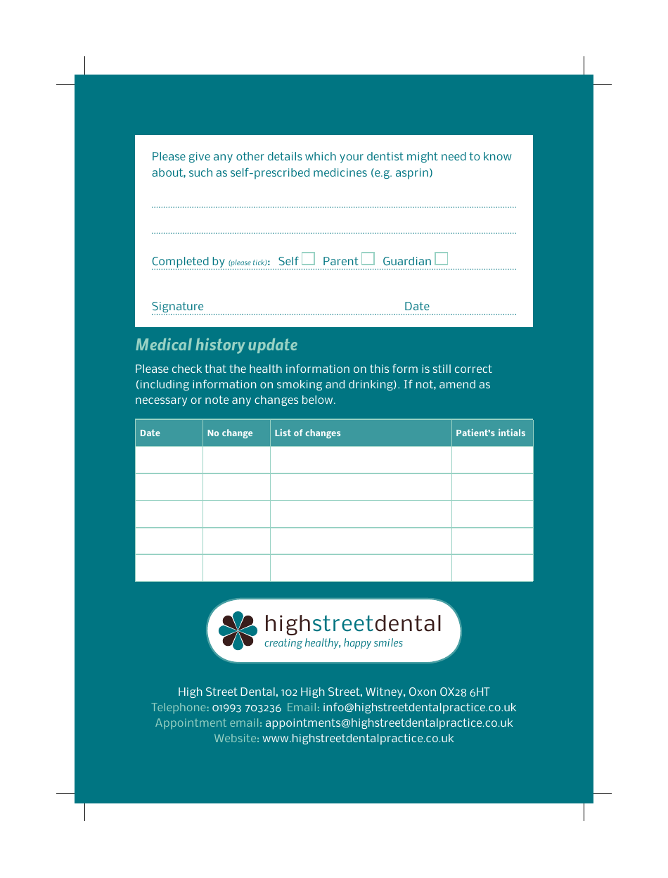 Confidential Medical History Form - High Street Dental, Page 3